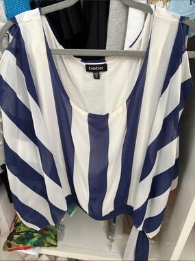 bebe Navy & White Vertical Stripe Sheer Blouse sz Small